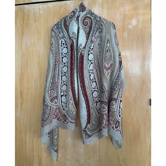 Etro Accessories - ETRO Silk Wool Paisley Scarf Multicolor Damage Tan Brown Green